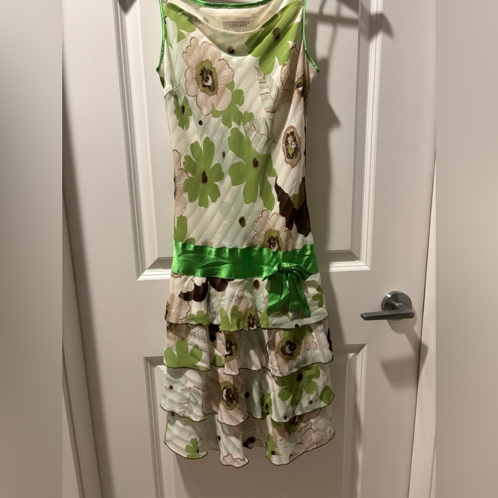 Vintage Floral Green and Brown Dress
